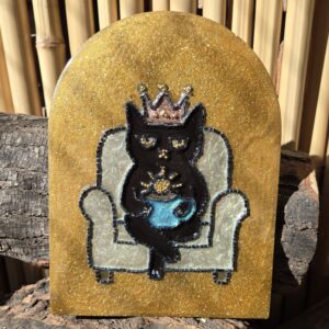 Sunny – Citrino (cuadro de orgón con gato tomando café)